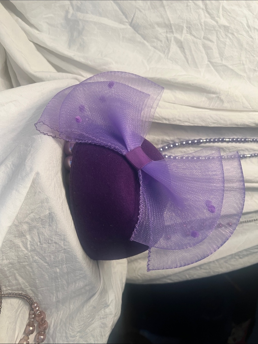 Plum Velvet Headband with Lavender Organza Bow